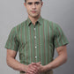Men's Olive Green Striped Formal Shirt