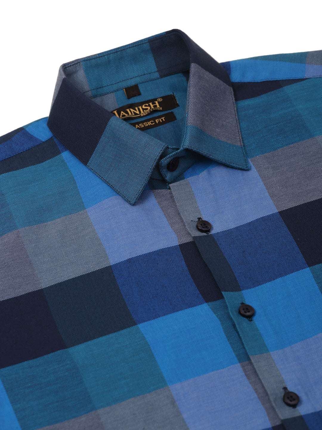 Indian Needle Men's Cotton Checked Half Sleeve Formal Shirts ( SF 817Blue )