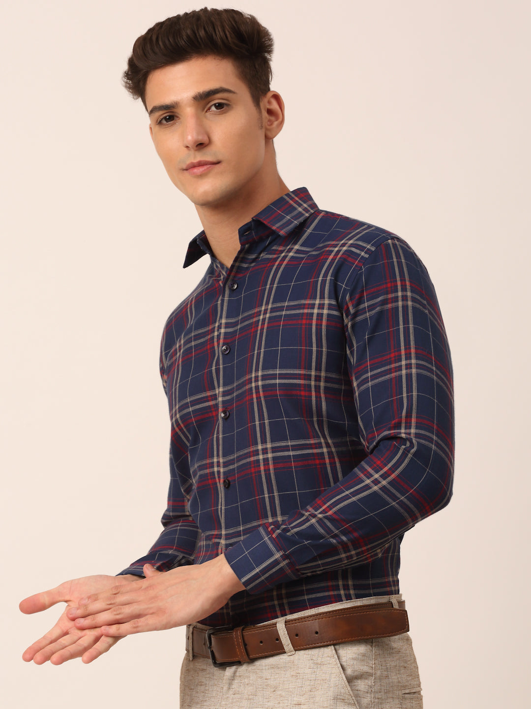 Indian Needle Men's Cotton Checked Formal Shirts ( SF 819Navy )