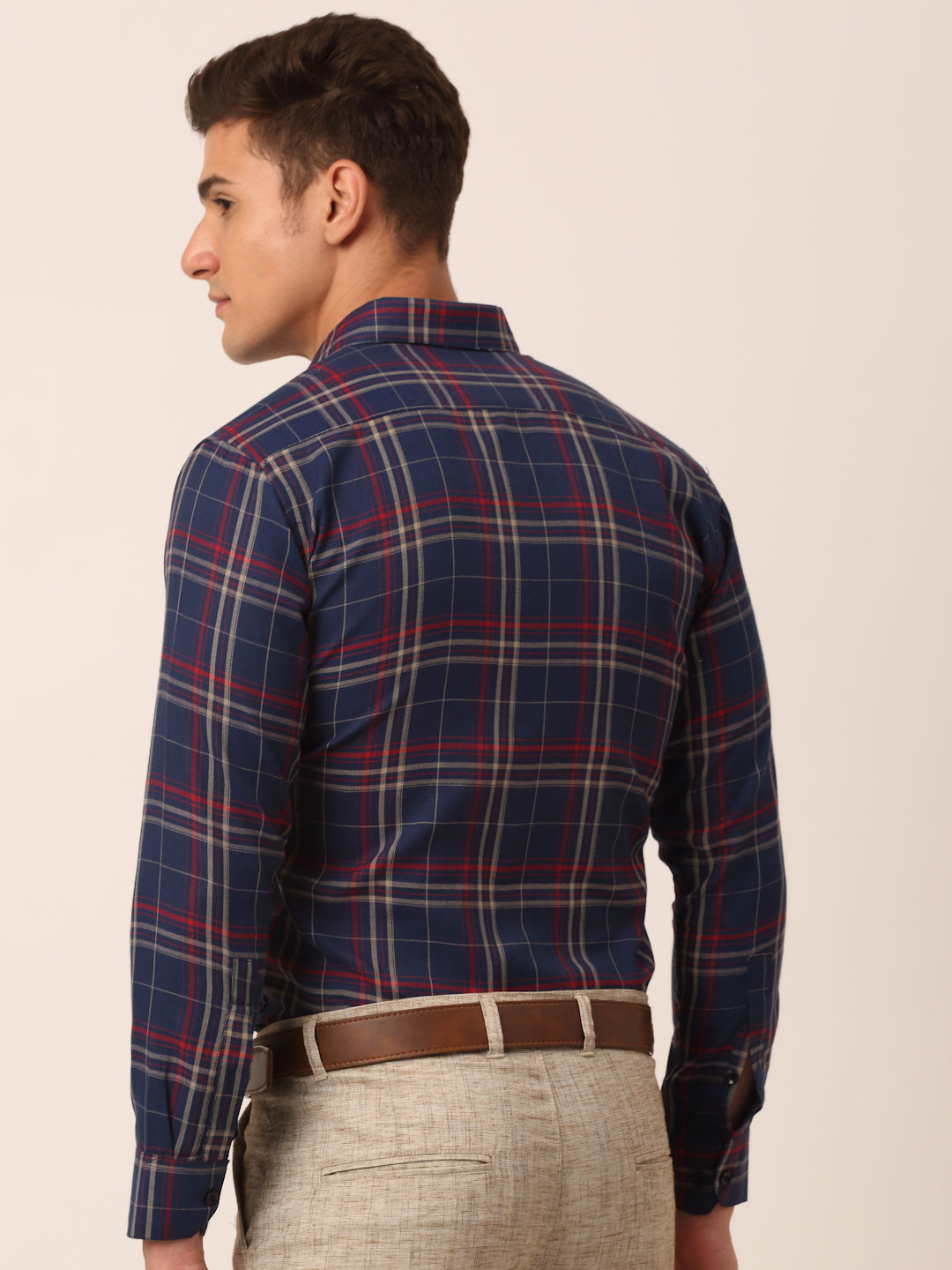 Indian Needle Men's Cotton Checked Formal Shirts ( SF 819Navy )
