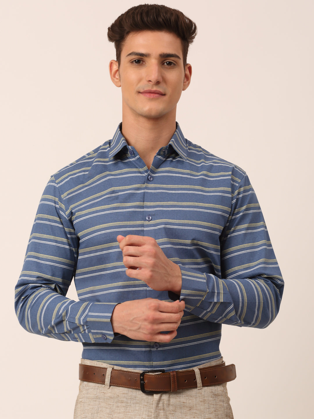 Indian Needle Men's  Cotton Striped Formal Shirts ( SF 820Blue )
