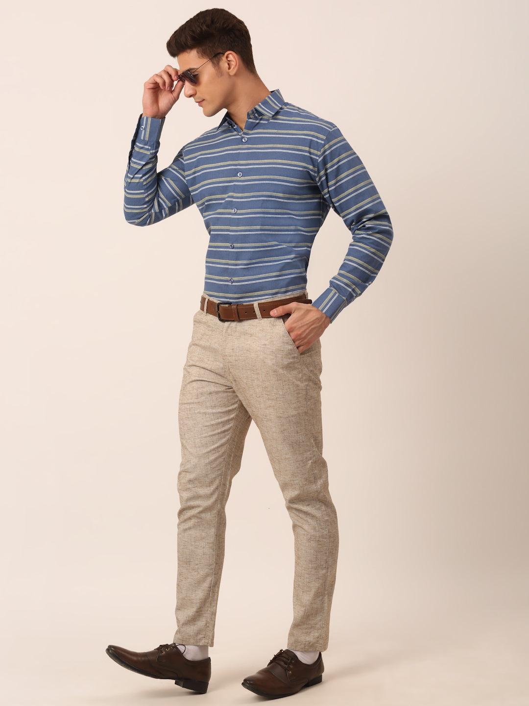 Indian Needle Men's  Cotton Striped Formal Shirts ( SF 820Blue )