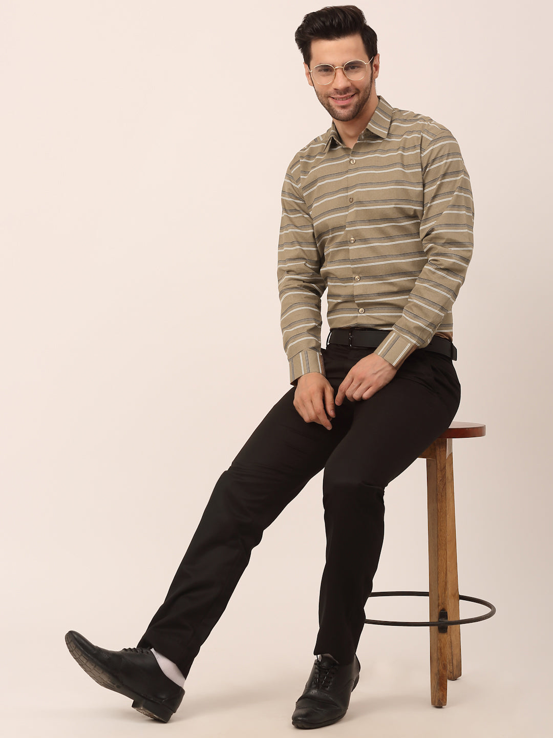 Indian Needle Men's  Cotton Striped Formal Shirts ( SF 820Brown )