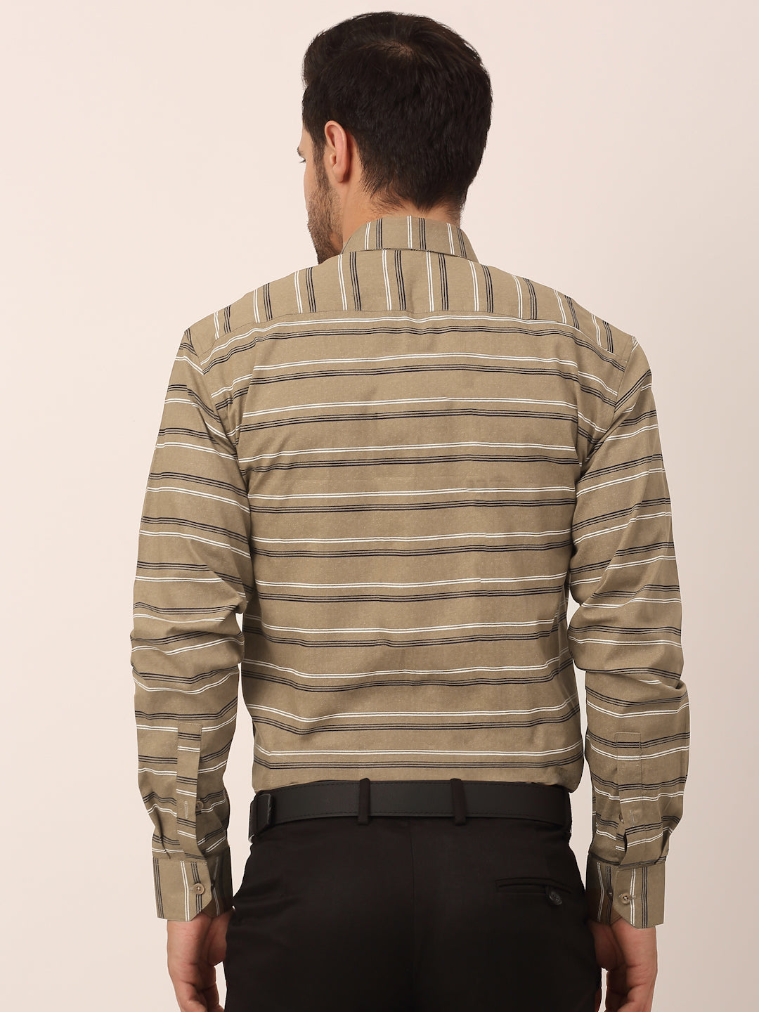 Indian Needle Men's  Cotton Striped Formal Shirts ( SF 820Brown )
