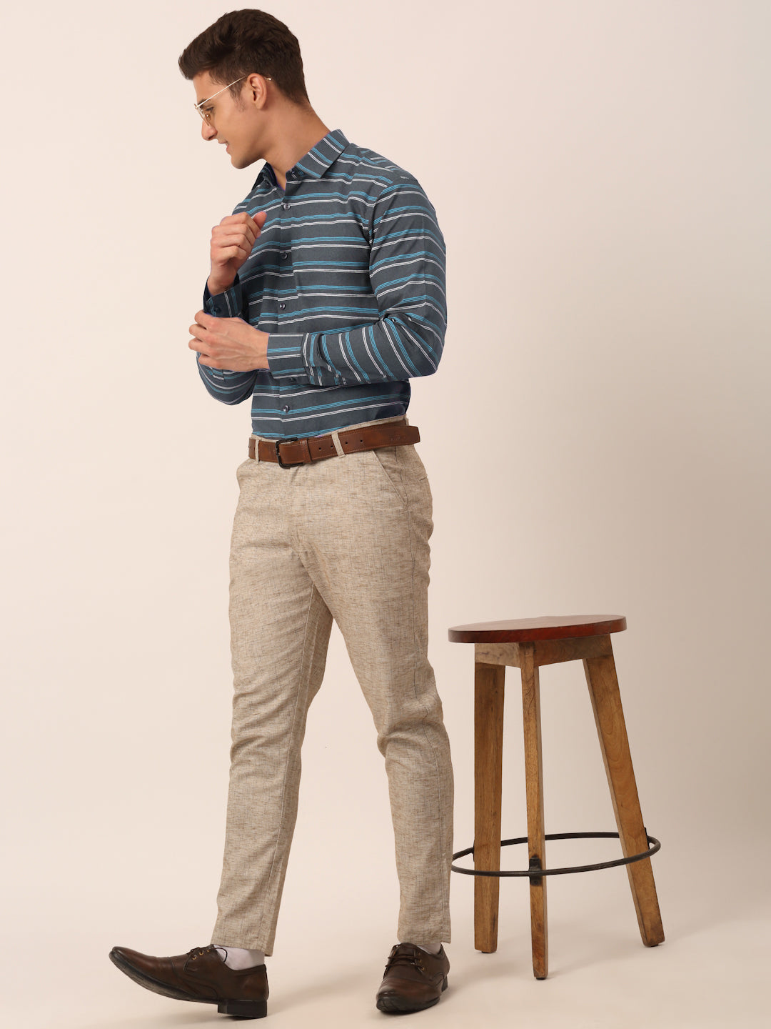 Indian Needle Men's  Cotton Striped Formal Shirts ( SF 820Grey )