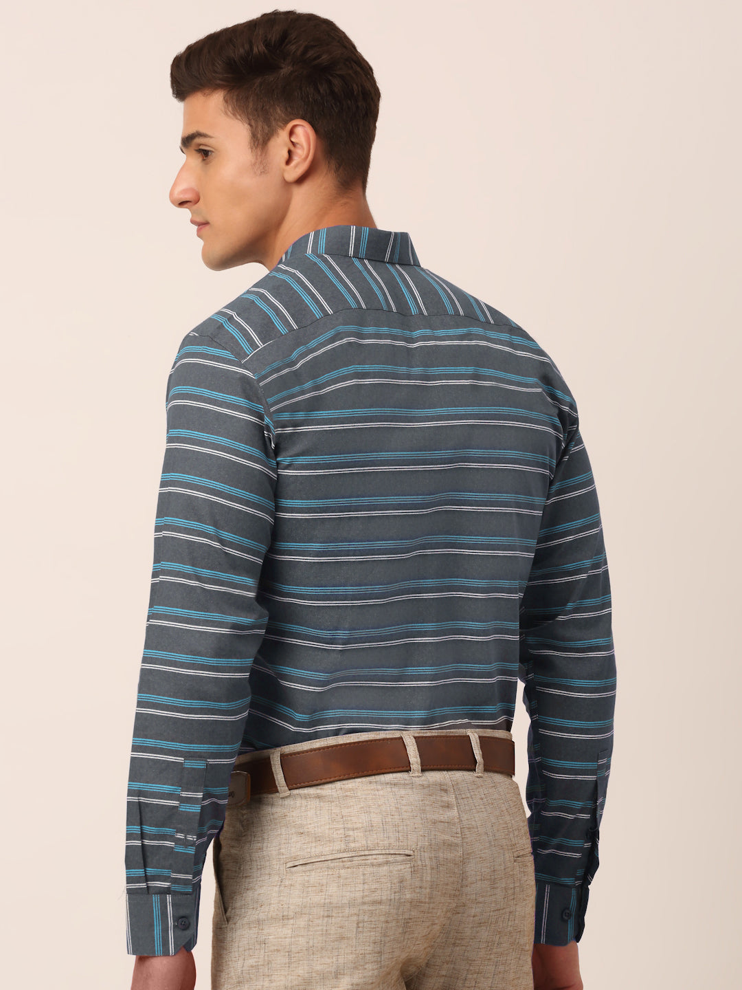 Indian Needle Men's  Cotton Striped Formal Shirts ( SF 820Grey )