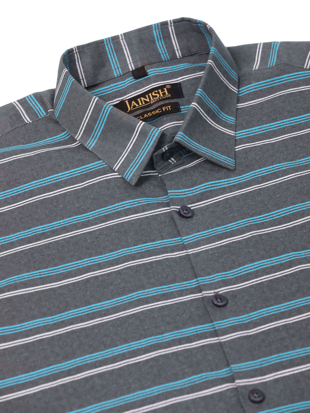 Indian Needle Men's  Cotton Striped Formal Shirts ( SF 820Grey )