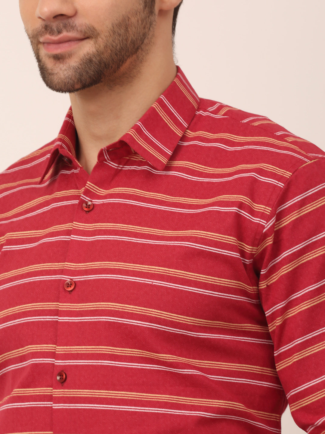 Indian Needle Men's  Cotton Striped Formal Shirts ( SF 820Maroon )