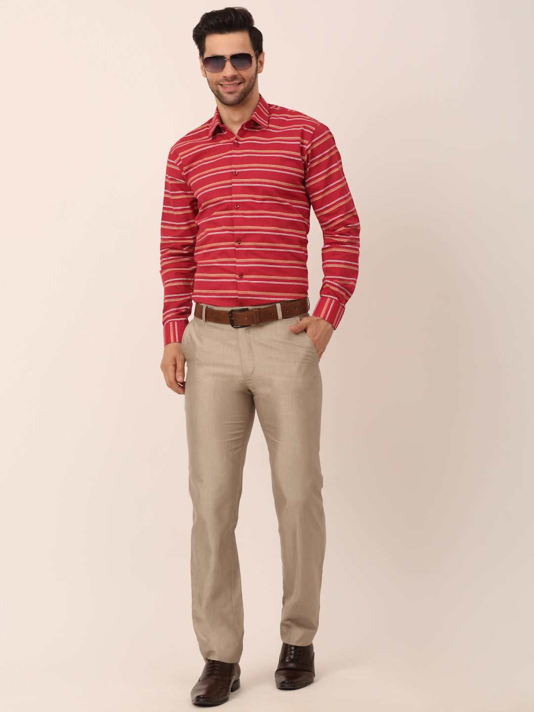 Indian Needle Men's  Cotton Striped Formal Shirts ( SF 820Maroon )