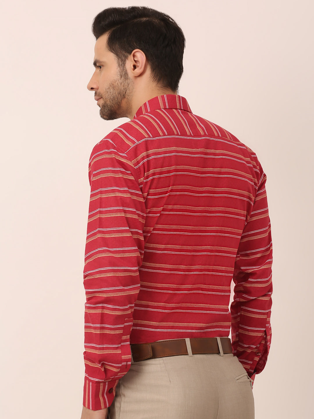 Indian Needle Men's  Cotton Striped Formal Shirts ( SF 820Maroon )