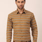 Indian Needle Men's  Cotton Striped Formal Shirts ( SF 820Mustard )