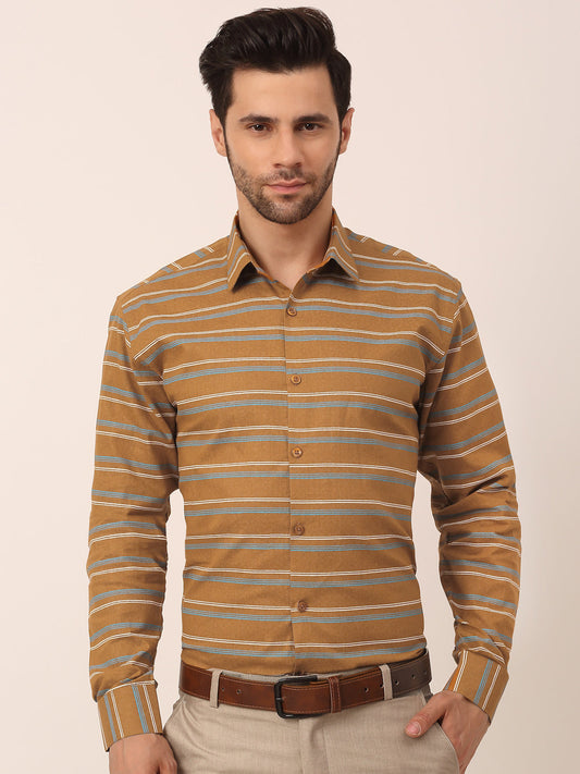 Indian Needle Men's  Cotton Striped Formal Shirts ( SF 820Mustard )