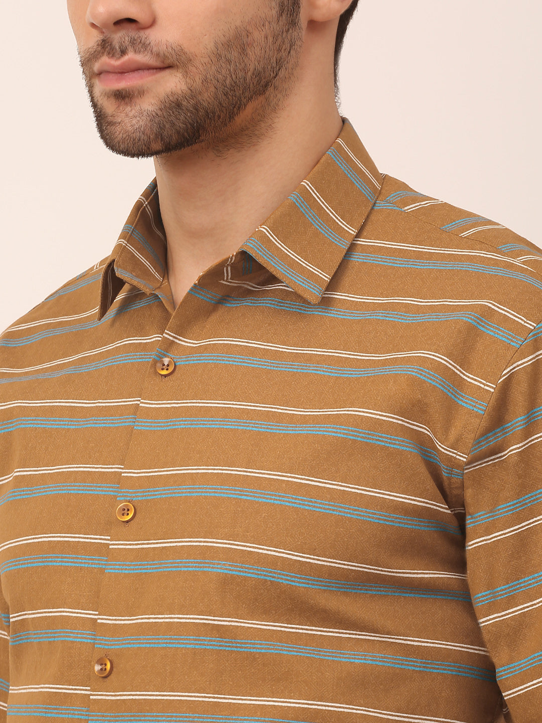 Indian Needle Men's  Cotton Striped Formal Shirts ( SF 820Mustard )