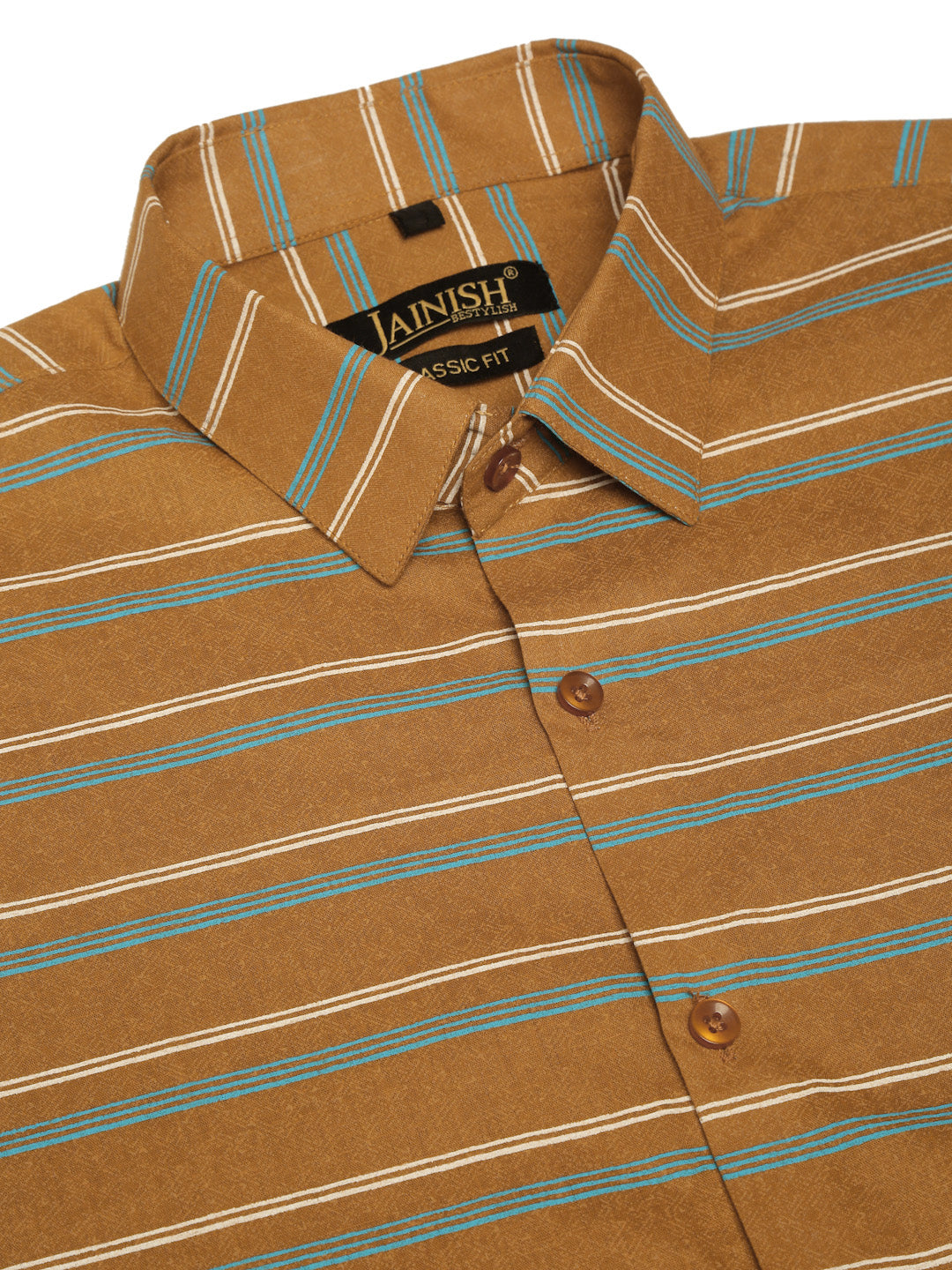 Indian Needle Men's  Cotton Striped Formal Shirts ( SF 820Mustard )