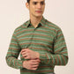 Indian Needle Men's  Cotton Striped Formal Shirts ( SF 820Olive )