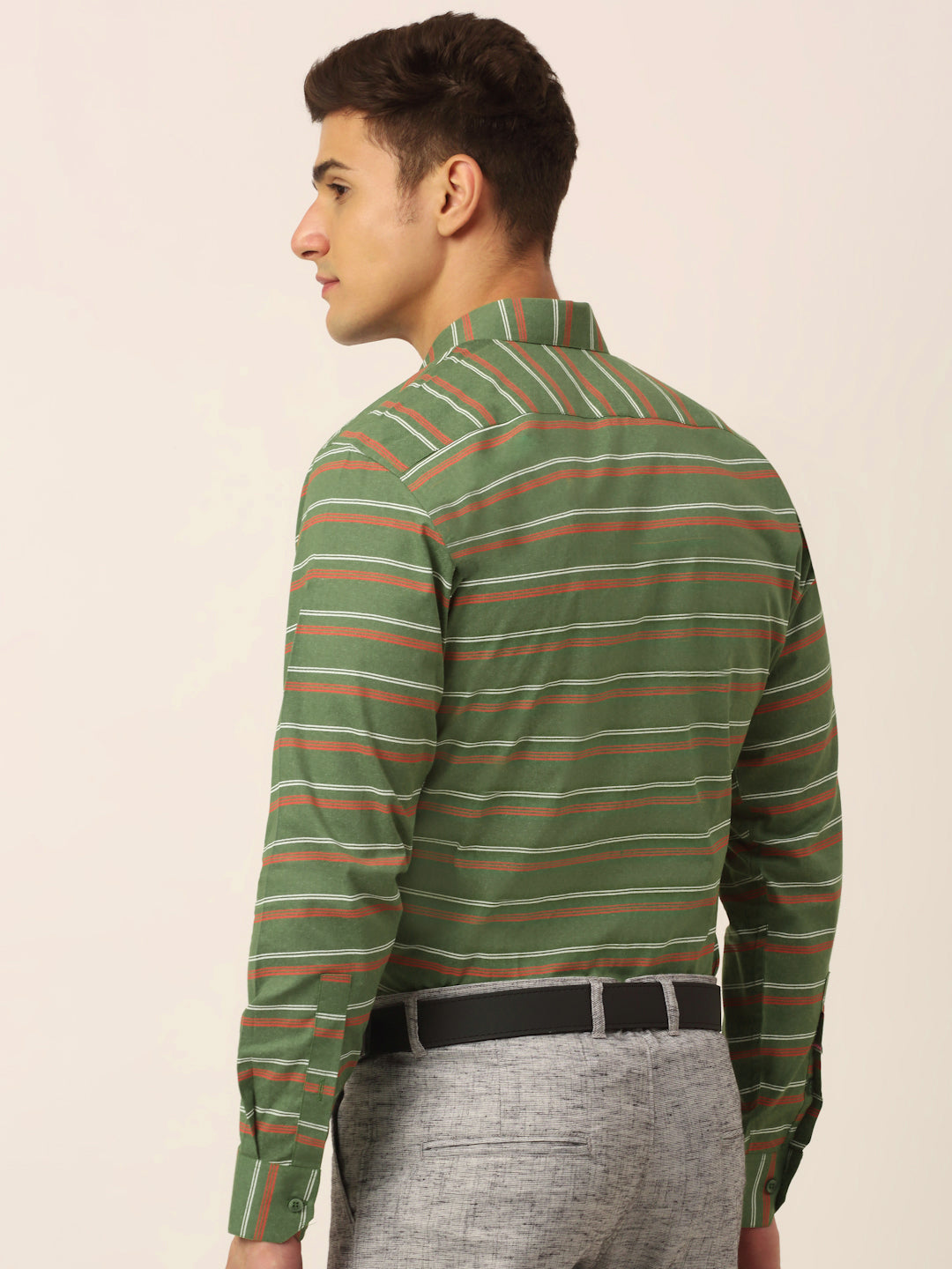 Indian Needle Men's  Cotton Striped Formal Shirts ( SF 820Olive )