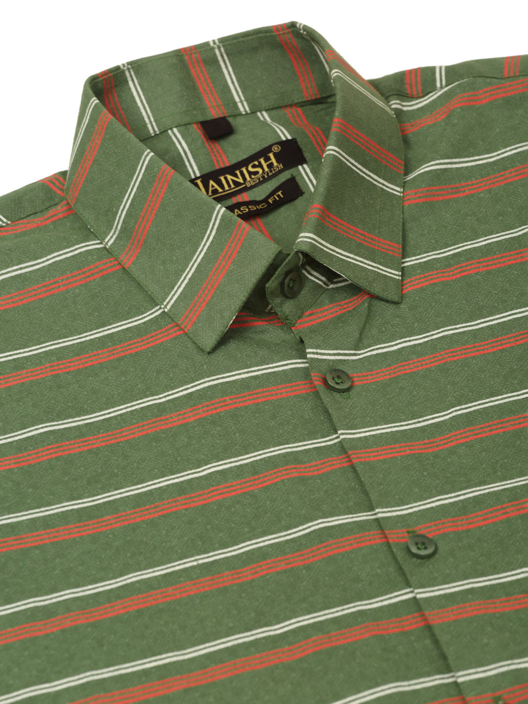 Indian Needle Men's  Cotton Striped Formal Shirts ( SF 820Olive )