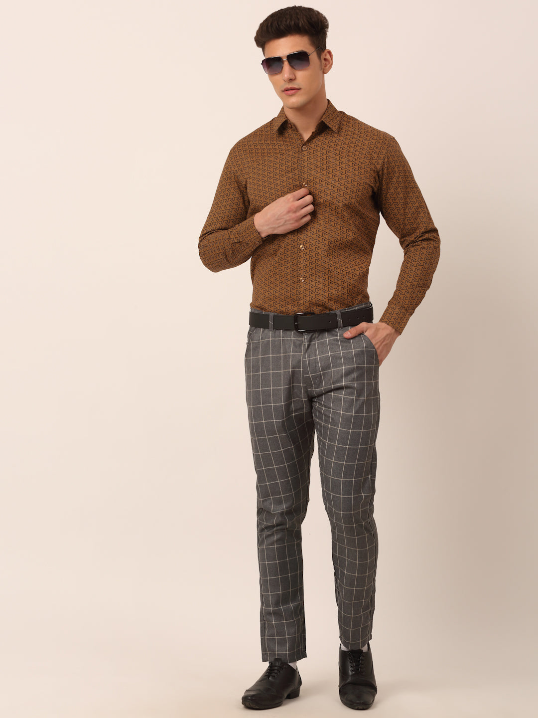 Indian Needle Men's  Cotton Printed Formal Shirts ( SF 821Beige )