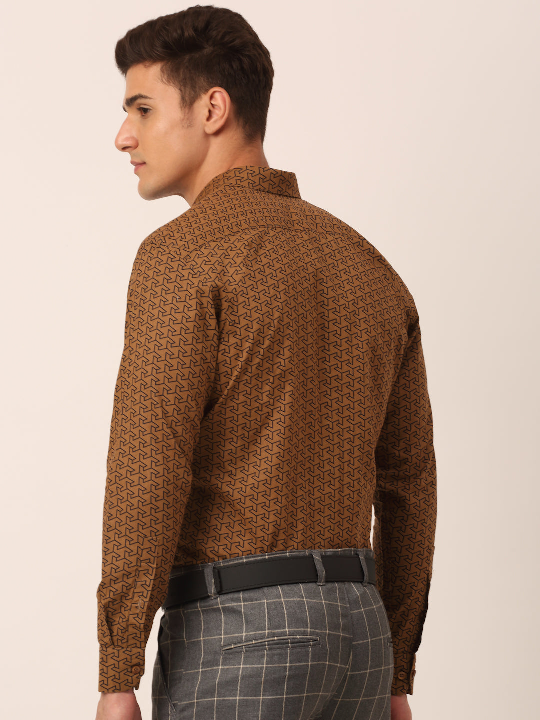 Indian Needle Men's  Cotton Printed Formal Shirts ( SF 821Beige )