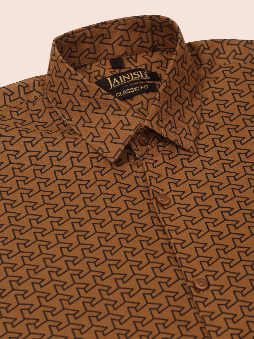 Indian Needle Men's  Cotton Printed Formal Shirts ( SF 821Beige )