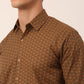 Indian Needle Men's  Cotton Printed Formal Shirts ( SF 821Beige )