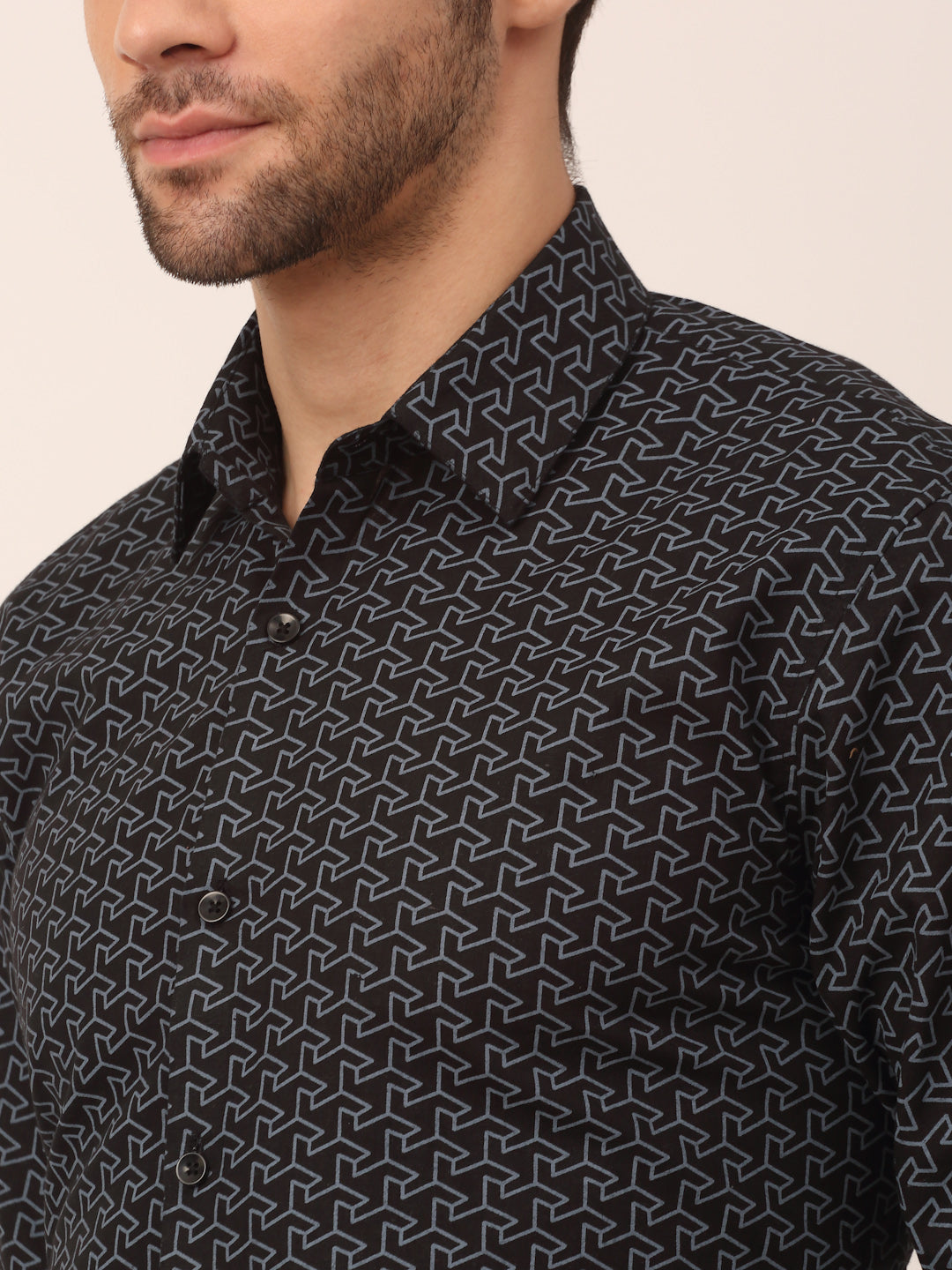 Indian Needle Men's  Cotton Printed Formal Shirts ( SF 821Black )