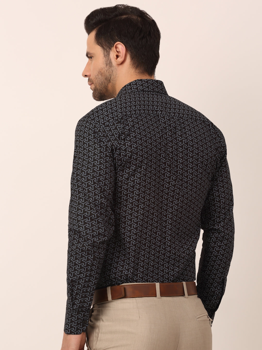 Indian Needle Men's  Cotton Printed Formal Shirts ( SF 821Black )