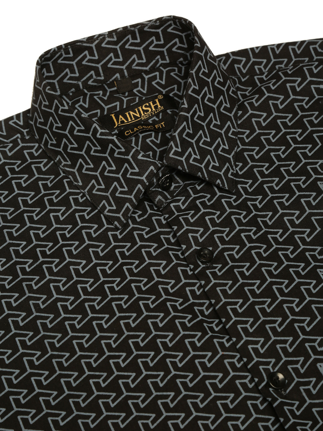 Indian Needle Men's  Cotton Printed Formal Shirts ( SF 821Black )
