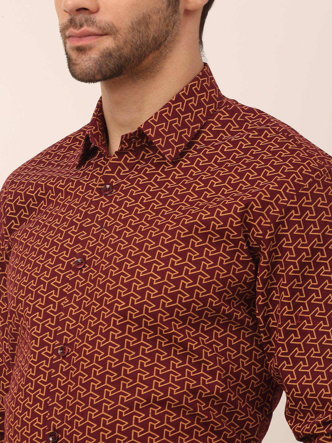 Indian Needle Men's  Cotton Printed Formal Shirts ( SF 821Brown )