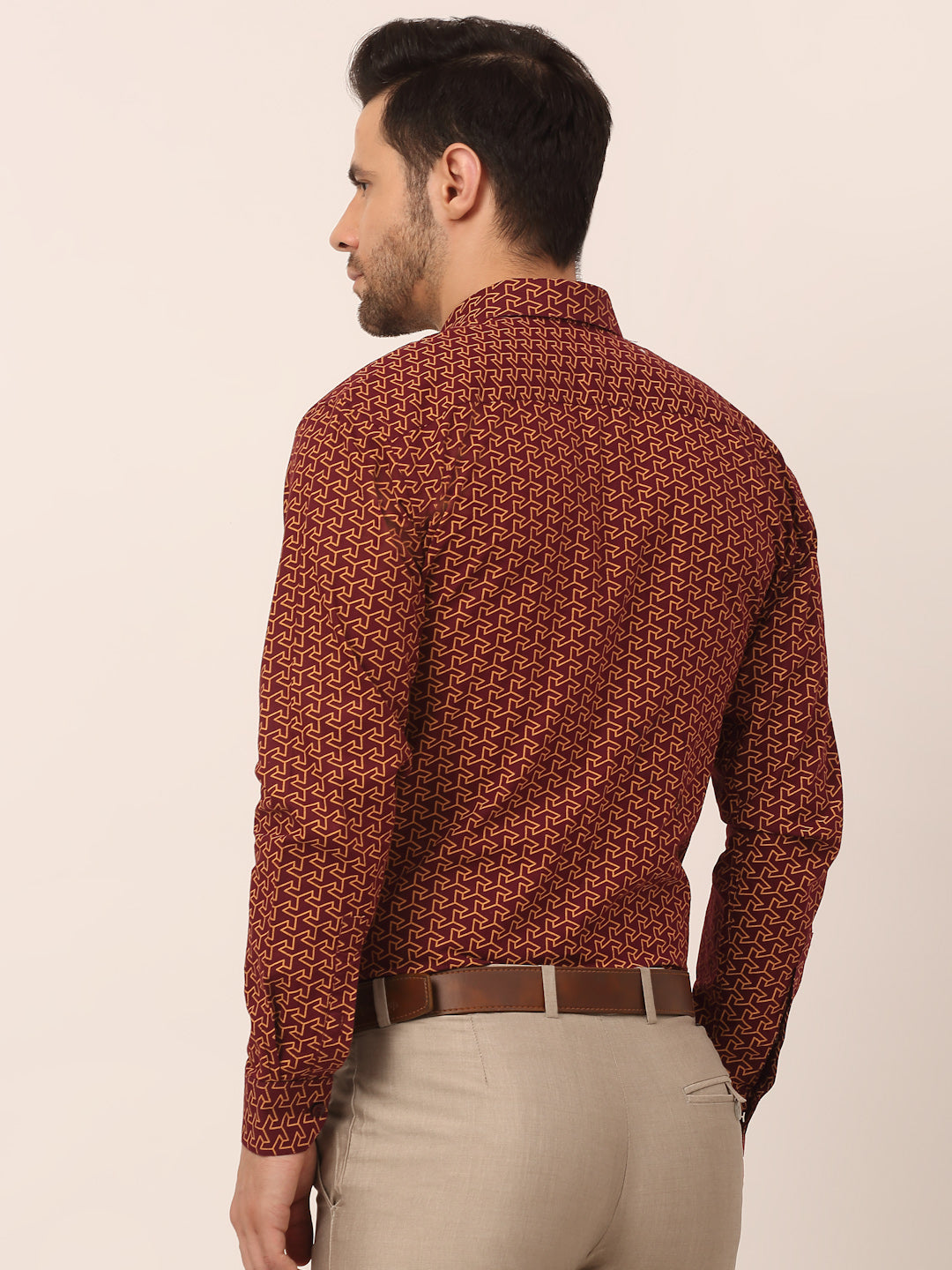 Indian Needle Men's  Cotton Printed Formal Shirts ( SF 821Brown )