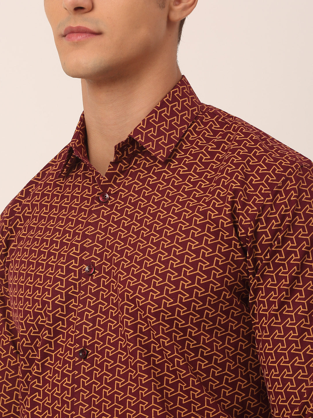 Indian Needle Men's  Cotton Printed Formal Shirts ( SF 821Brown )