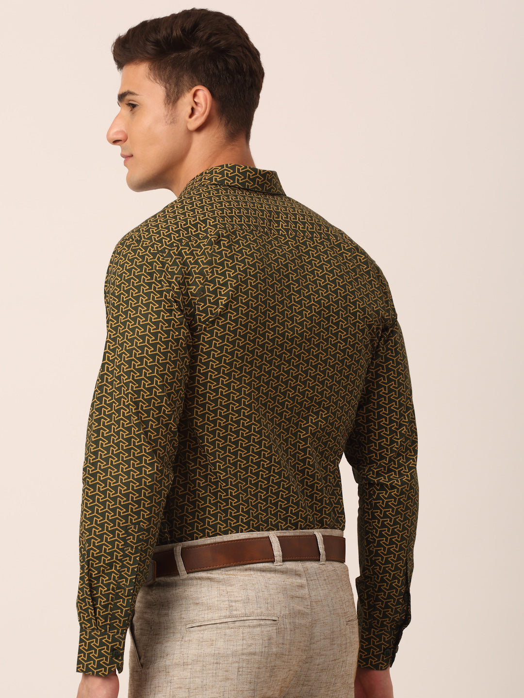 Indian Needle Men's  Cotton Printed Formal Shirts ( SF 821Olive )