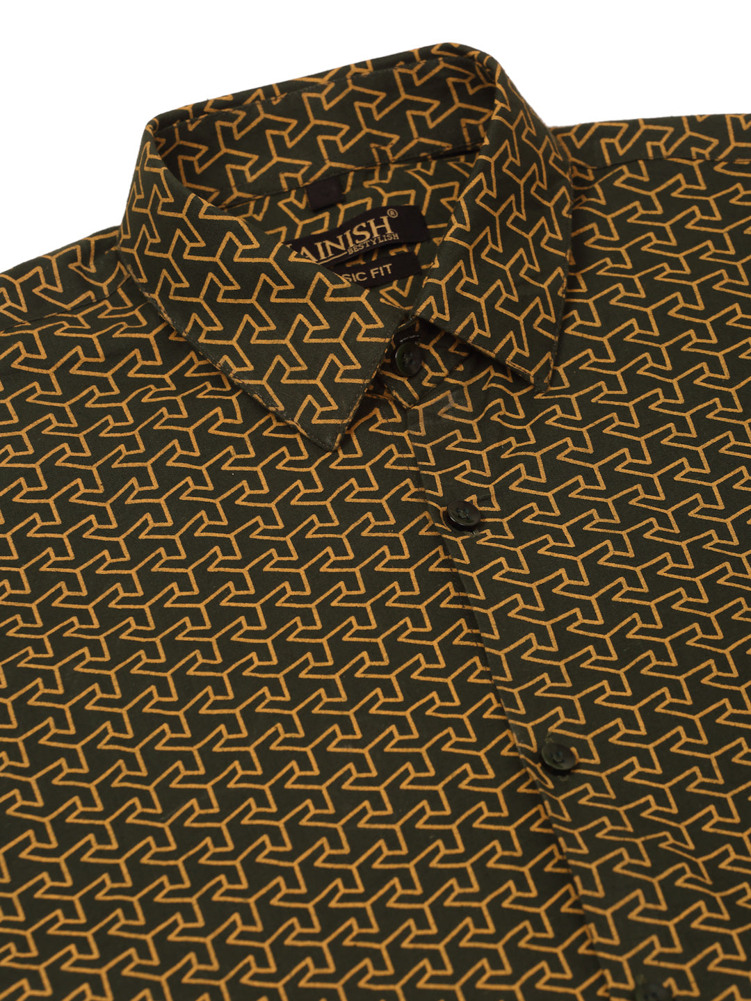 Indian Needle Men's  Cotton Printed Formal Shirts ( SF 821Olive )