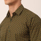 Indian Needle Men's  Cotton Printed Formal Shirts ( SF 821Olive )