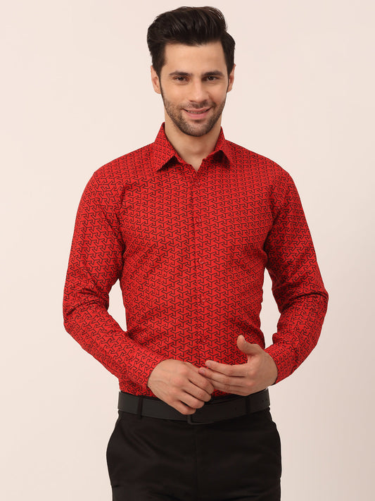 Indian Needle Men's  Cotton Printed Formal Shirts ( SF 821Red )