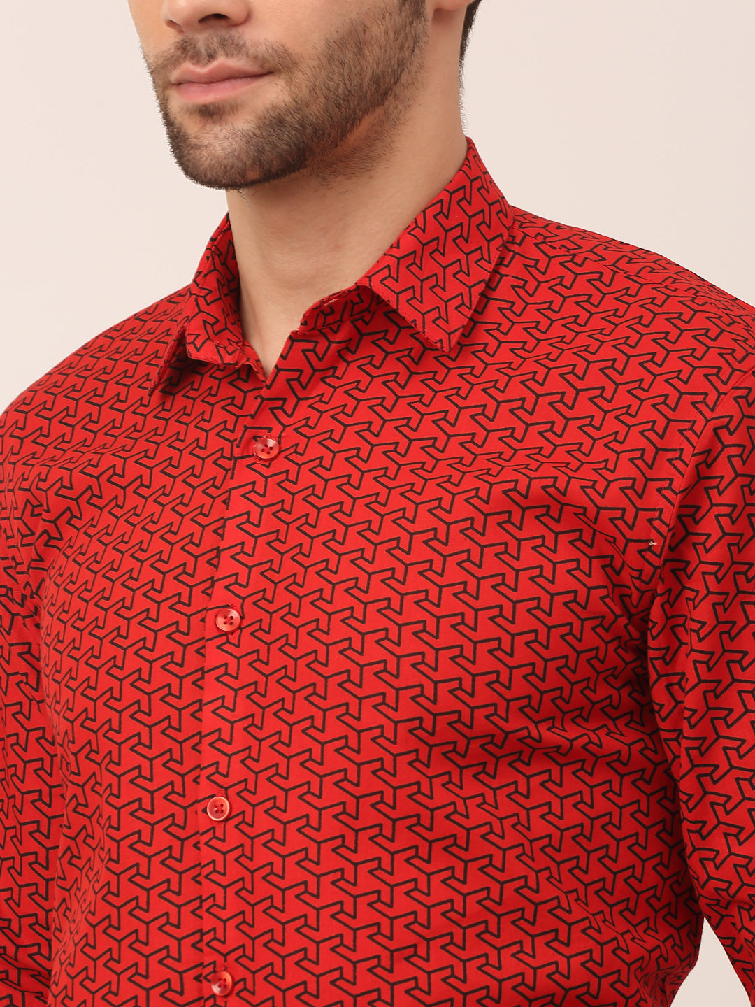 Indian Needle Men's  Cotton Printed Formal Shirts ( SF 821Red )