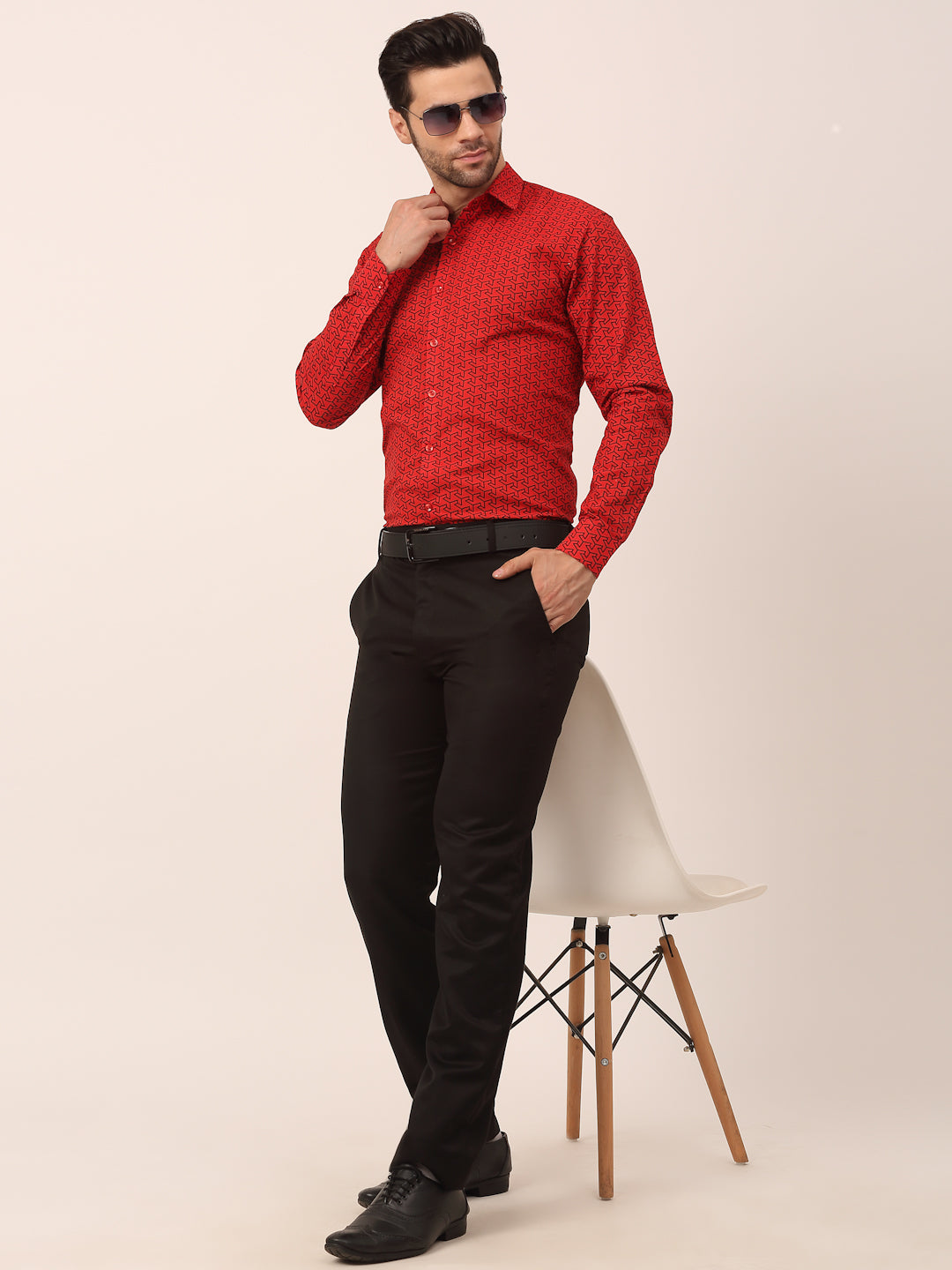 Indian Needle Men's  Cotton Printed Formal Shirts ( SF 821Red )