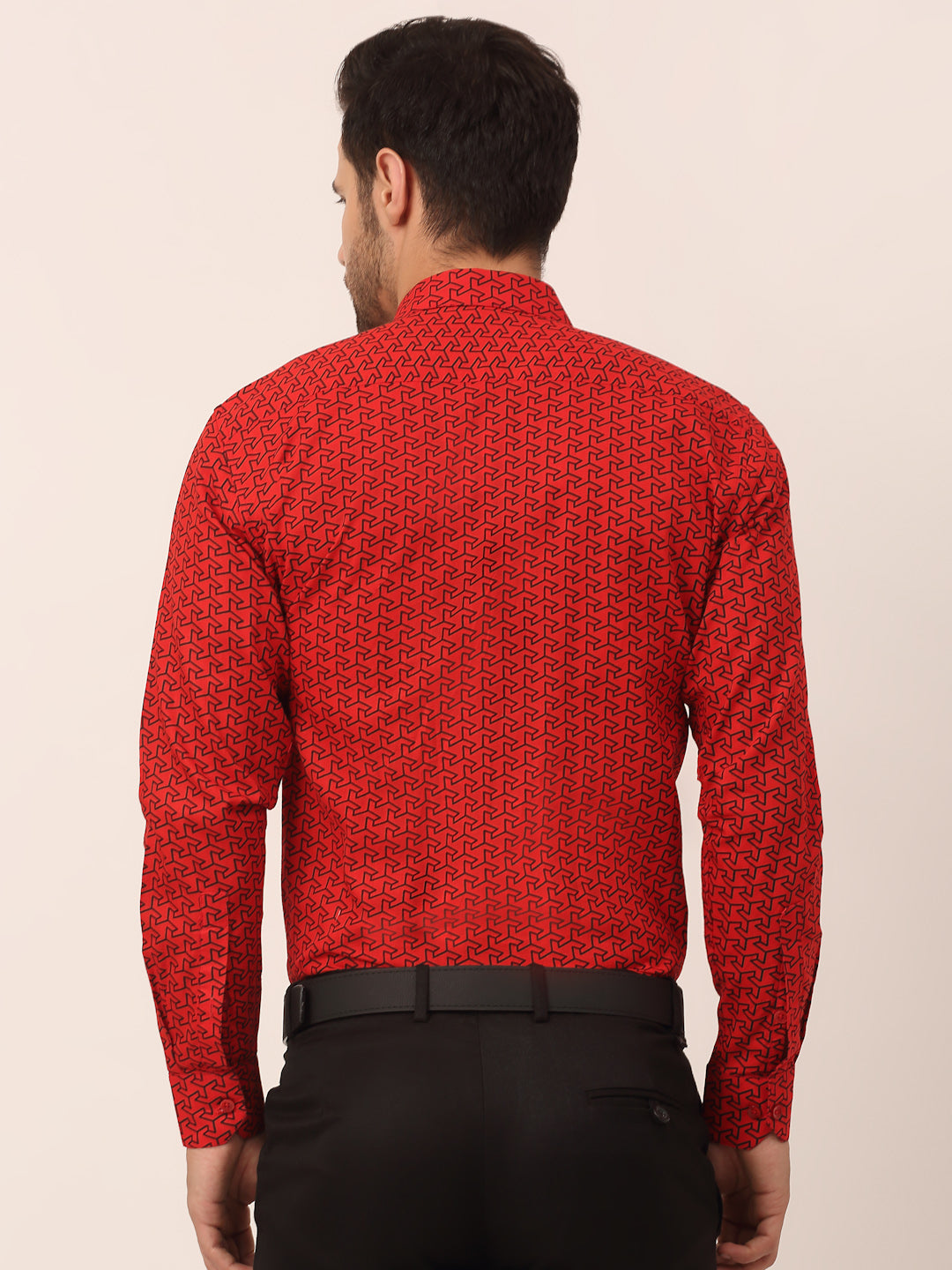Indian Needle Men's  Cotton Printed Formal Shirts ( SF 821Red )