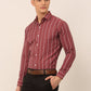 Men Maroon & White Classic Striped Formal Shirt