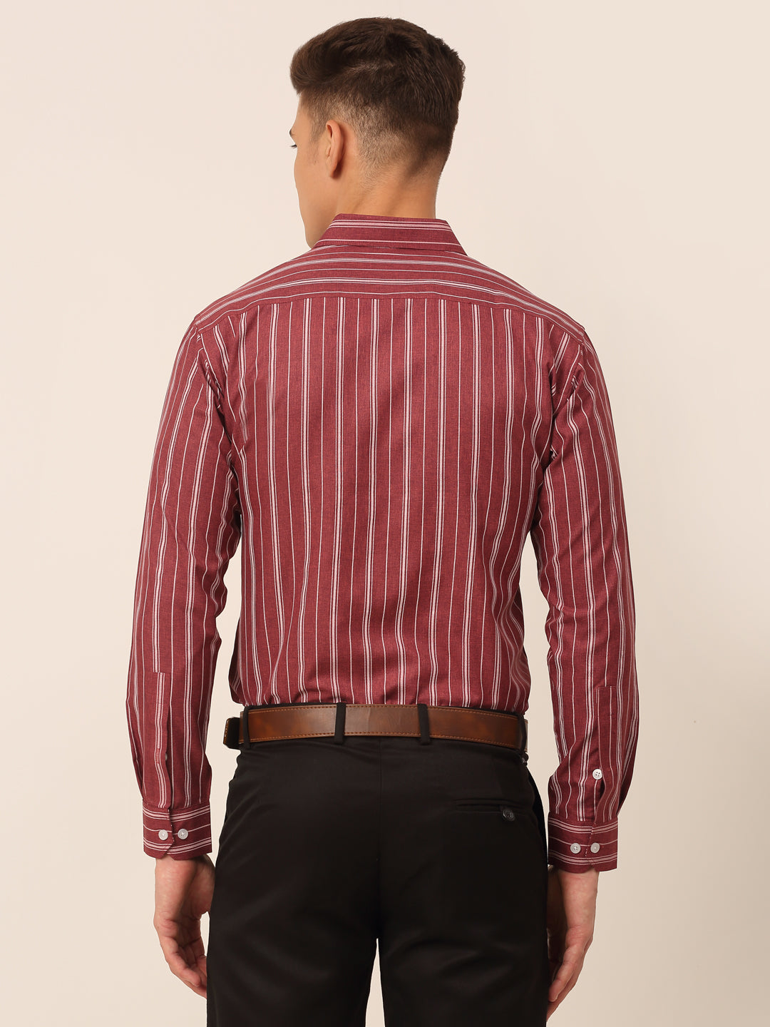 Men Maroon & White Classic Striped Formal Shirt