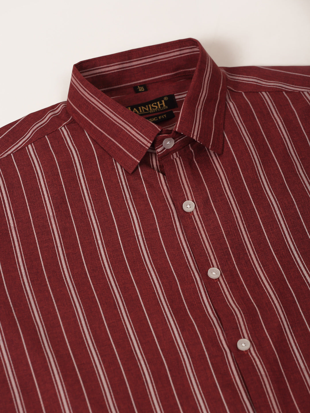 Men Maroon & White Classic Striped Formal Shirt