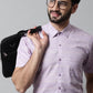 Men Purple Woven Design Short Sleeves Formal Shirt