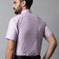 Men Purple Woven Design Short Sleeves Formal Shirt
