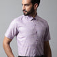 Men Purple Woven Design Short Sleeves Formal Shirt