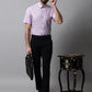 Men Purple Woven Design Short Sleeves Formal Shirt