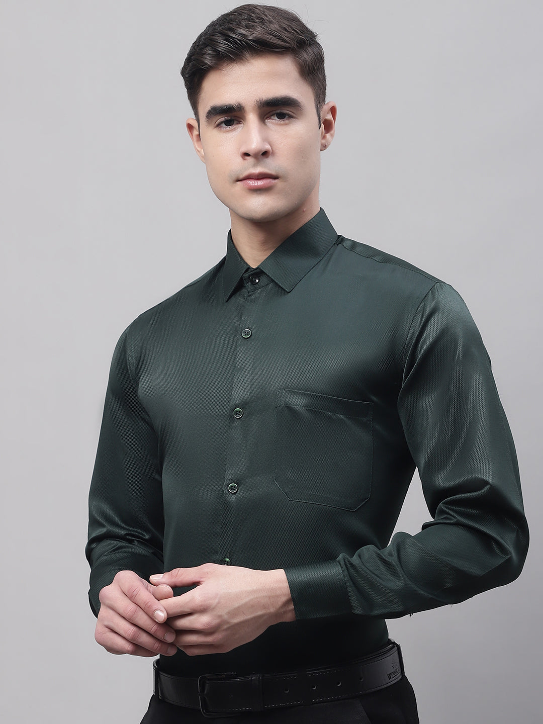 Men's Olive Green Dobby Textured Formal Shirt