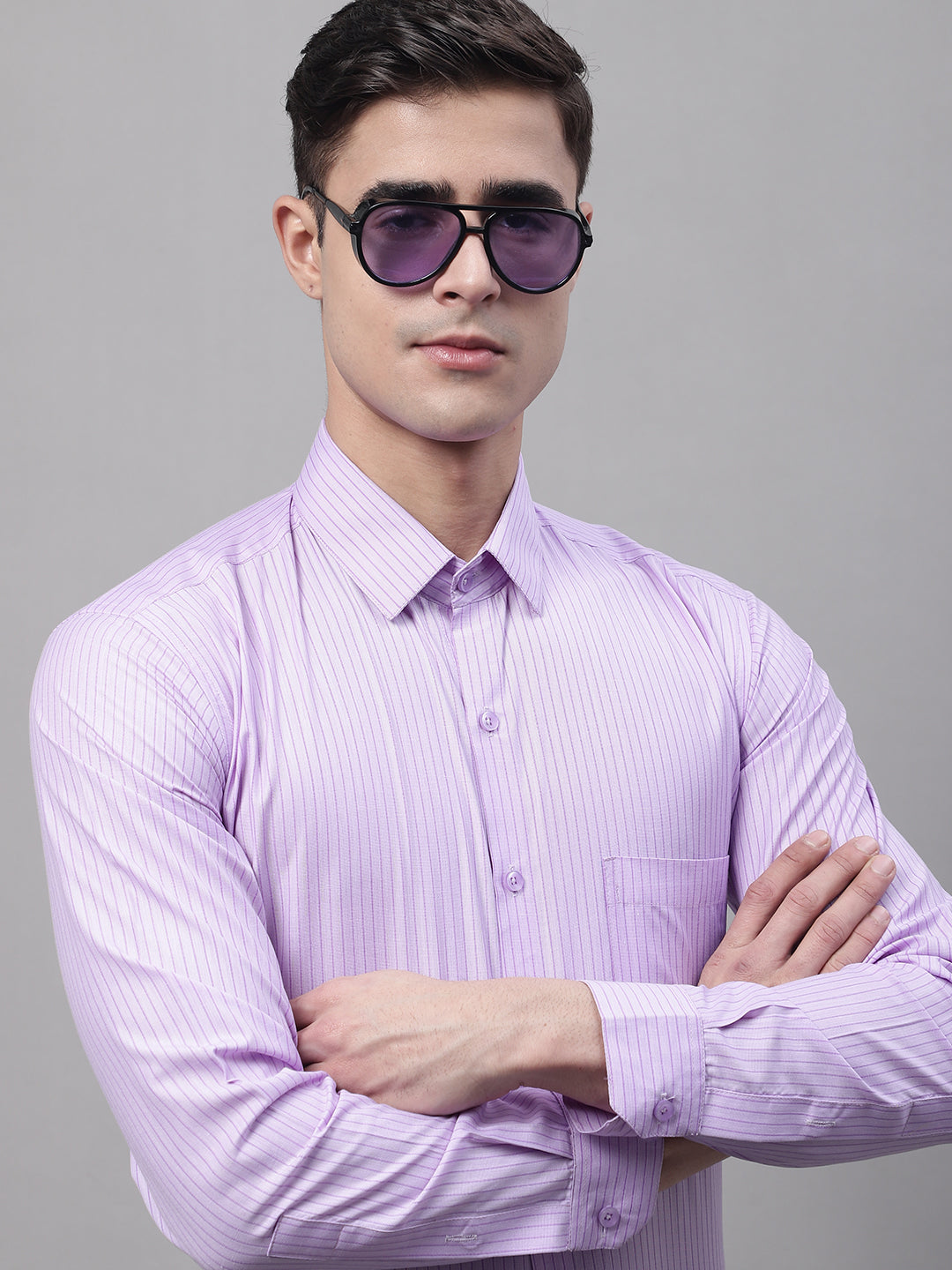 Men Purple Vertical Striped Formal Shirt