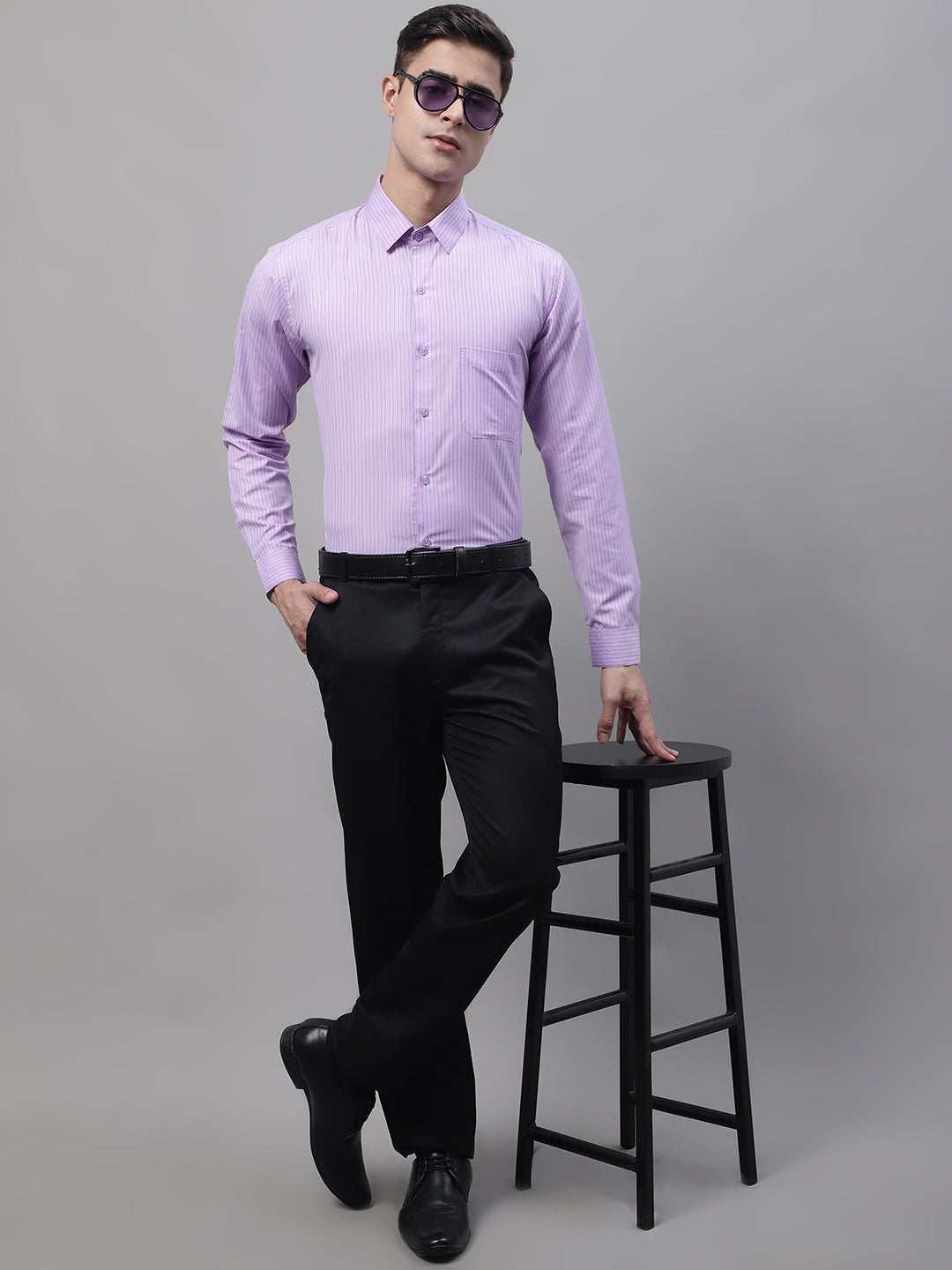 Men Purple Vertical Striped Formal Shirt