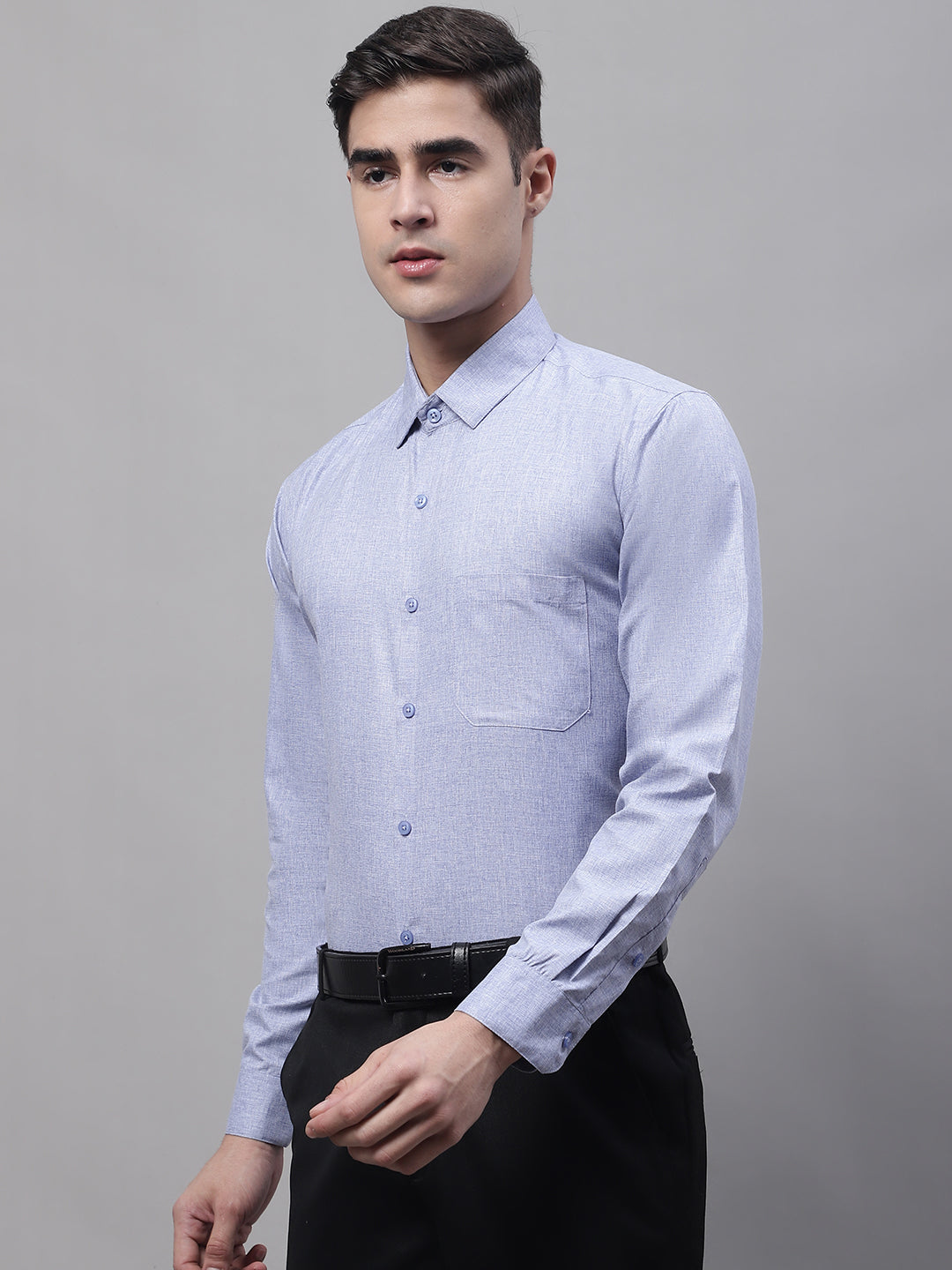 Men's Light-Grey Cotton Solid Formal Shirt