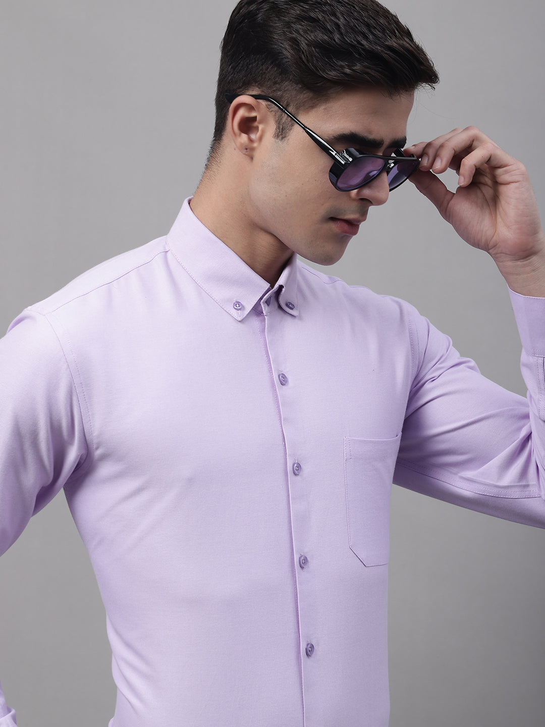 Men's Light Purple Cotton Solid Formal Shirt